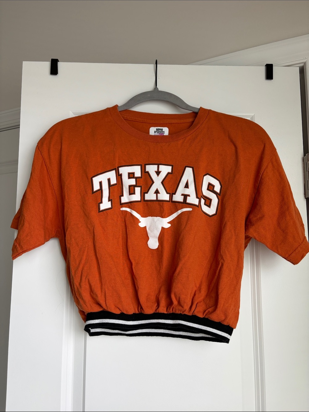 Texas Longhorns Orange Cropped Tee with Striped Hem